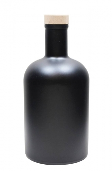 Eisflasche 700ml schwarz mattiert, Mündung 22,1mm, komplett mit Holzgriffkork natur